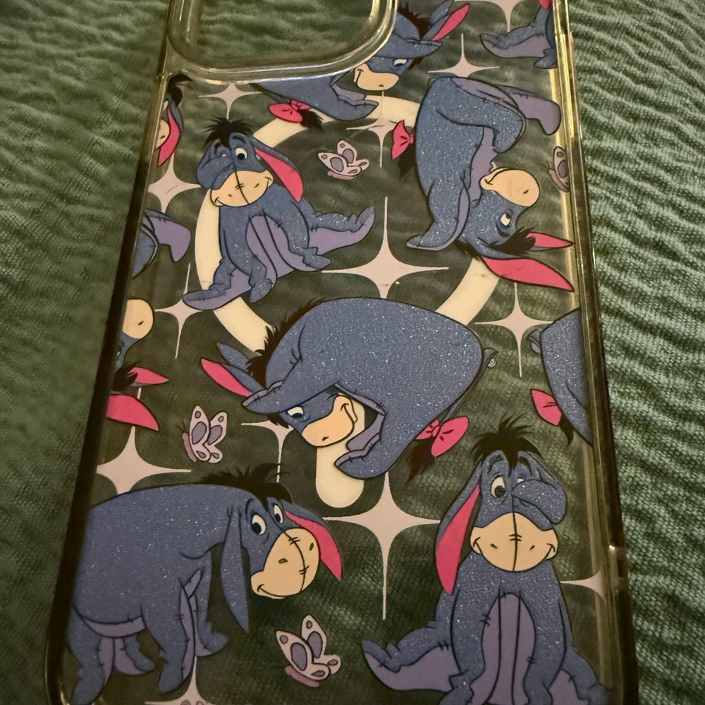 Eeyore Glitter Blue Phone Case - Cute Character Design 13 pro max